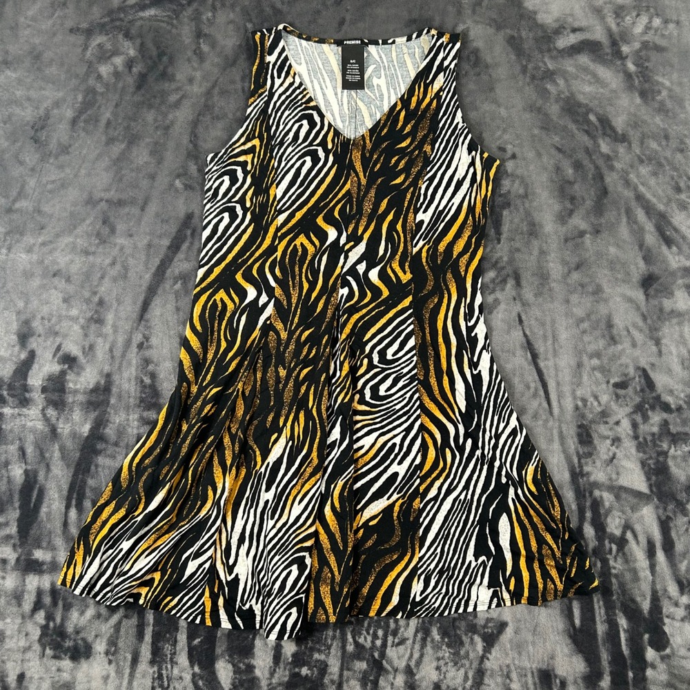 Premise Sleeveless Dress Womens S Multicolor Zebra Print V-Neck Fit Flare 2873